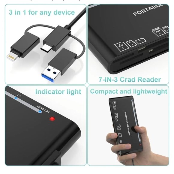 - 7 in 3 USB C Lightning USB 3.0 Multi Card Reader Adapter Hub - Picture 6 of 9